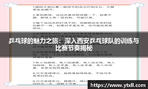 乒乓球的魅力之旅：深入西安乒乓球队的训练与比赛节奏揭秘